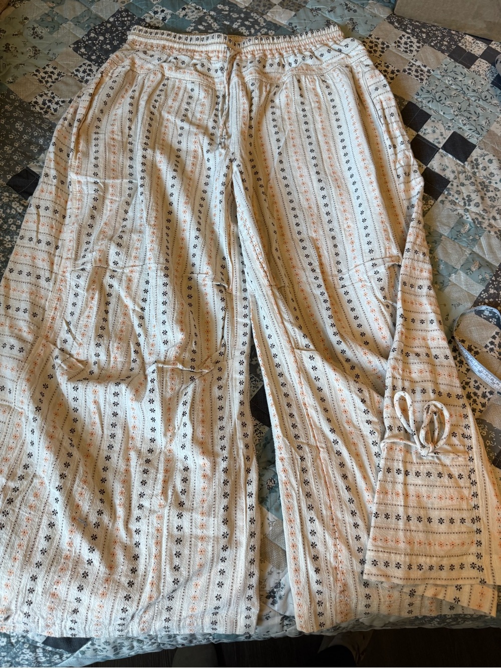 Boho Cream Striped Wide-Leg Lounge Pants